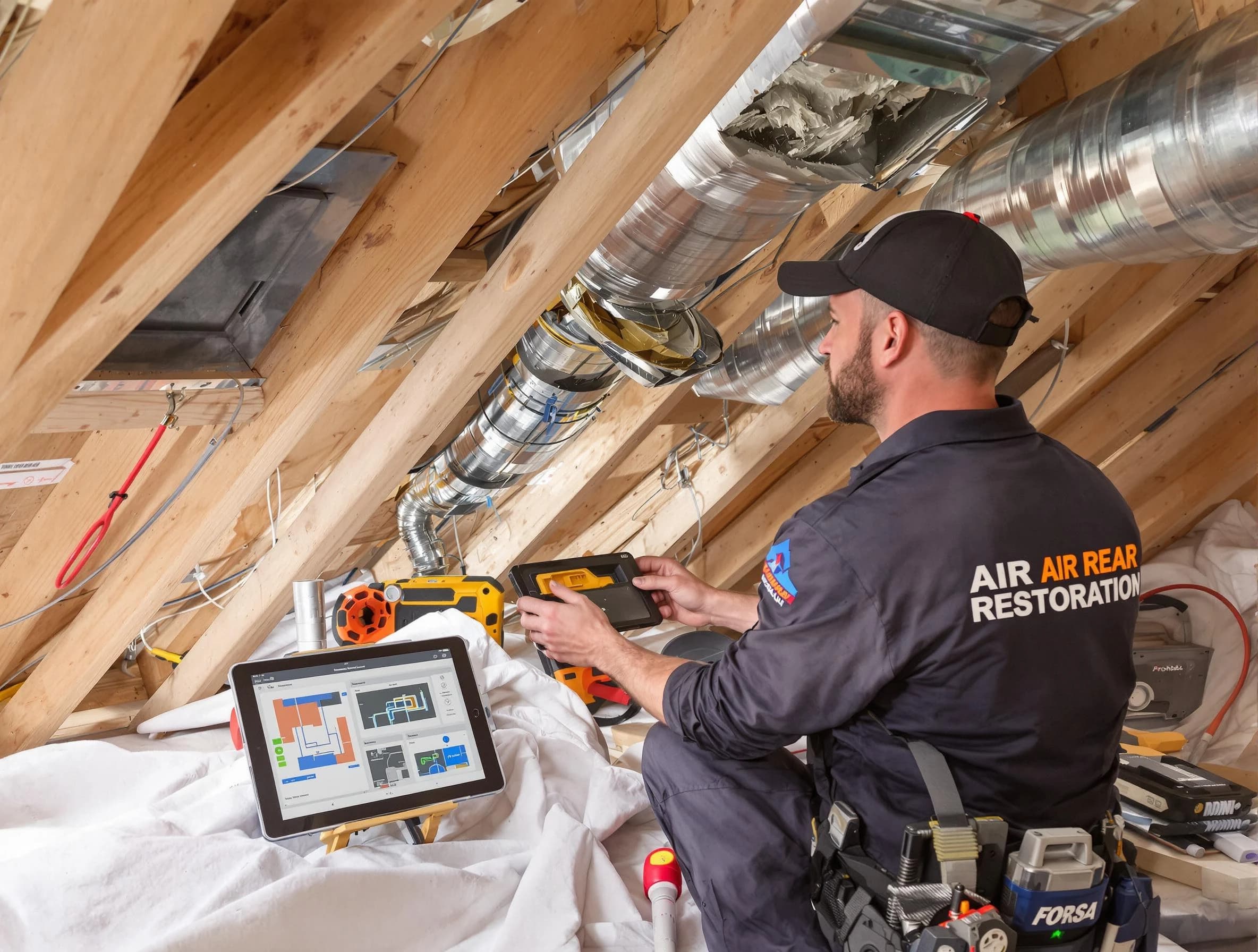 Highland Lakes Air Duct Cleaning technician performing precise duct repair work in Highland Lakes