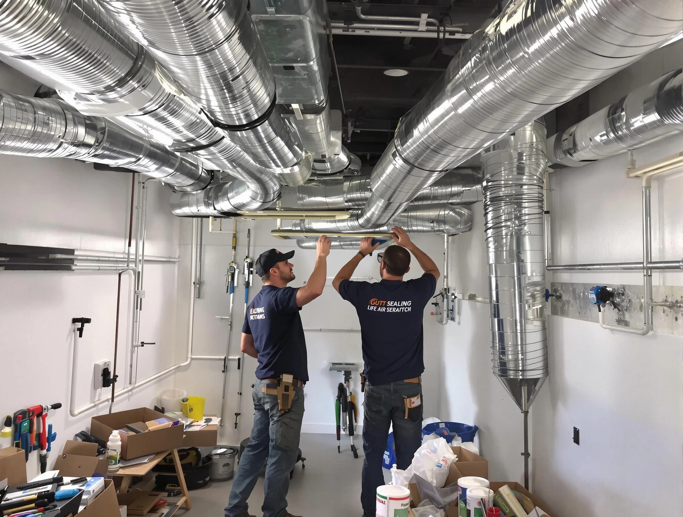 Highland Lakes Air Duct Cleaning technician applying professional duct sealing solutions in Highland Lakes