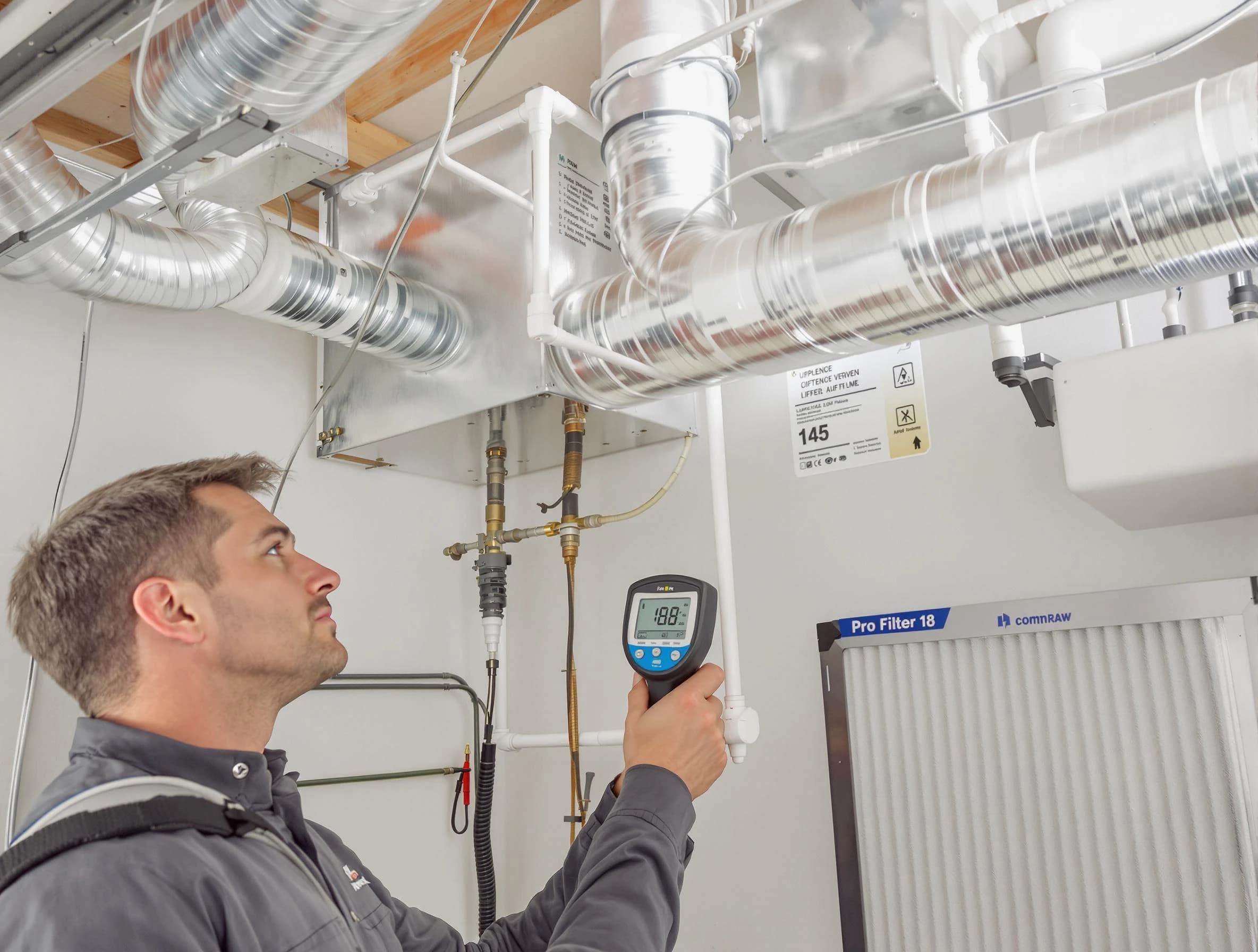Highland Lakes Air Duct Cleaning expert conducting detailed filter system inspection using diagnostic tools in Highland Lakes