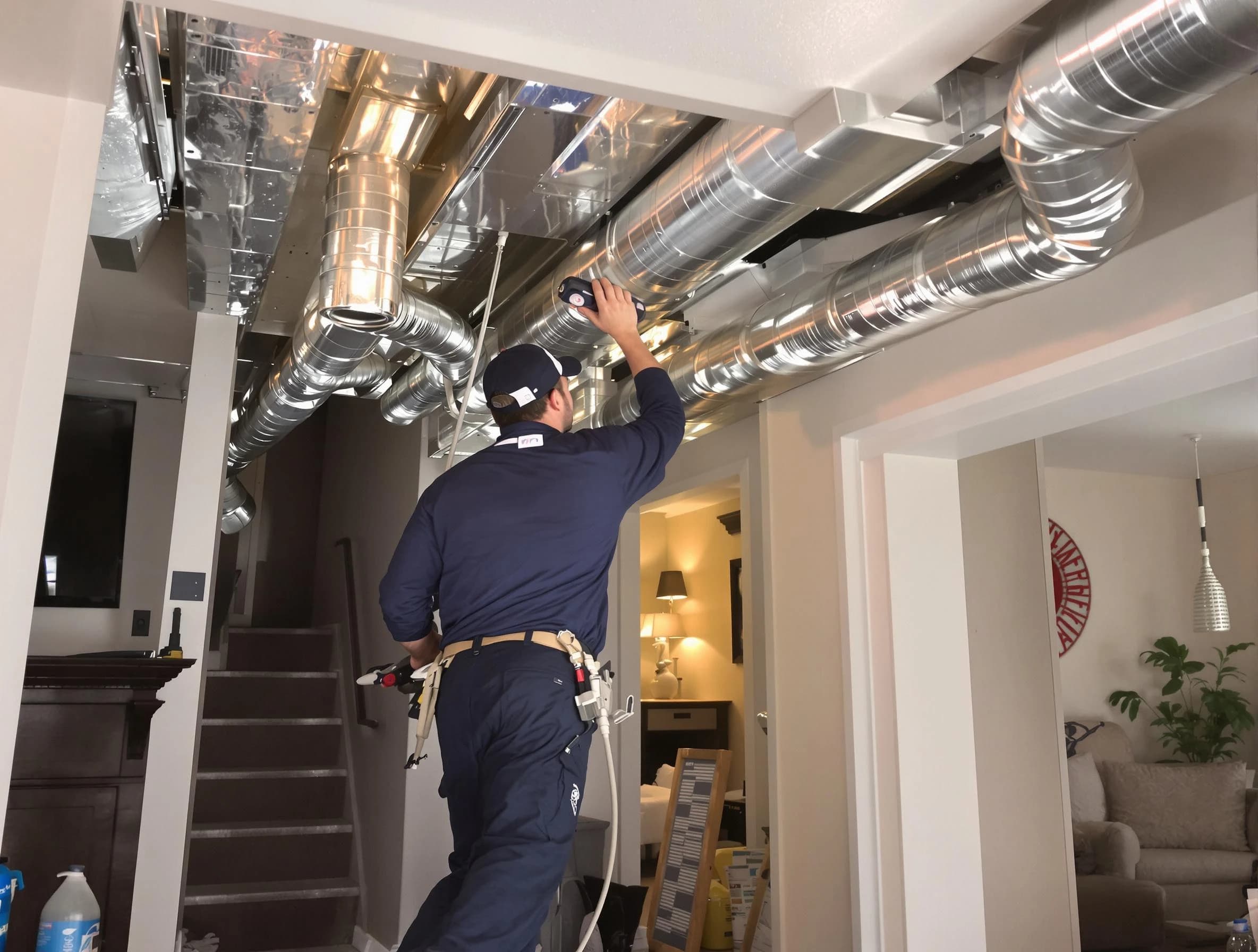 Highland Lakes Air Duct Cleaning expert performing specialized duct cleaning in a mobile home in Highland Lakes