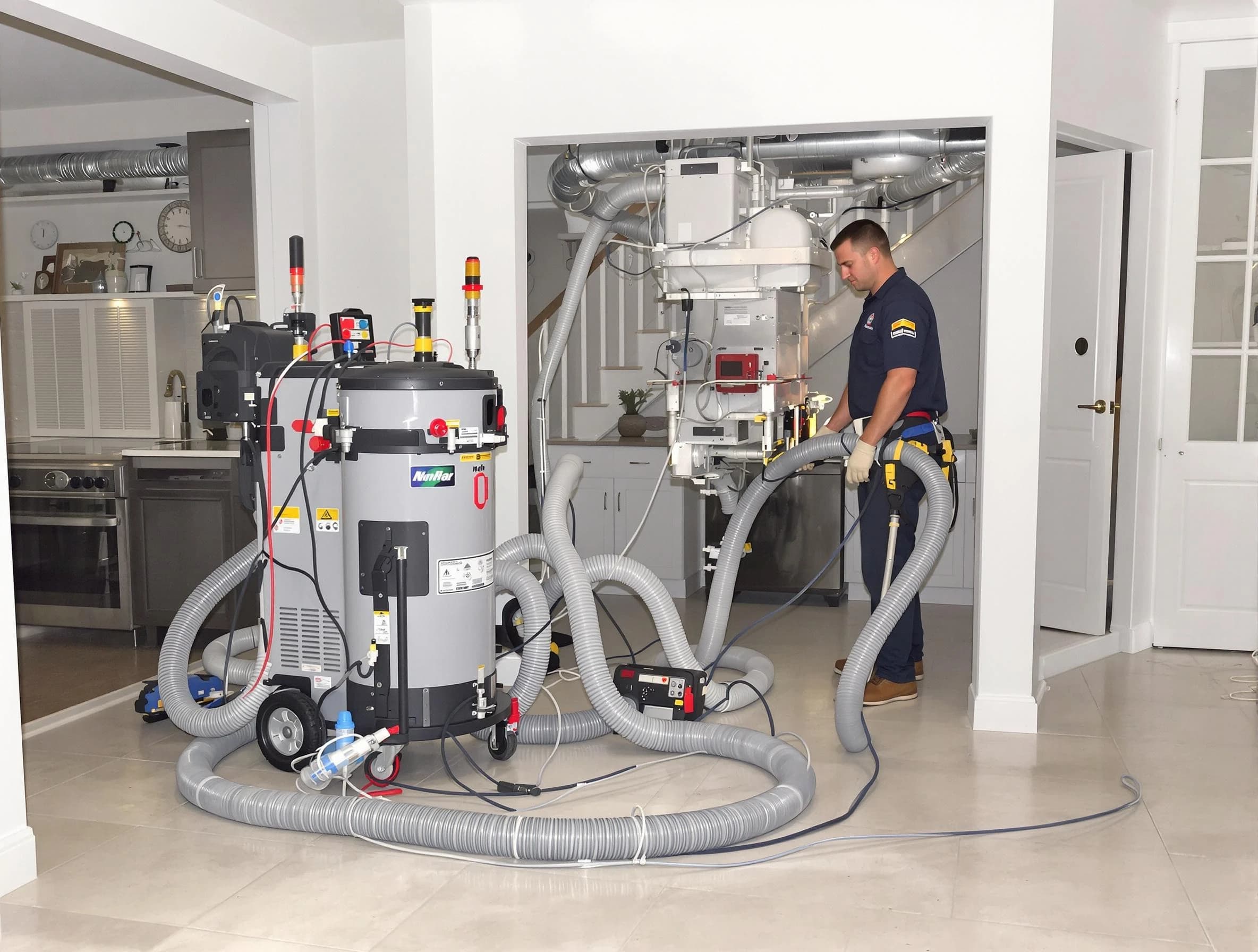 Highland Lakes Air Duct Cleaning technician operating negative pressure cleaning equipment for thorough duct maintenance in Highland Lakes