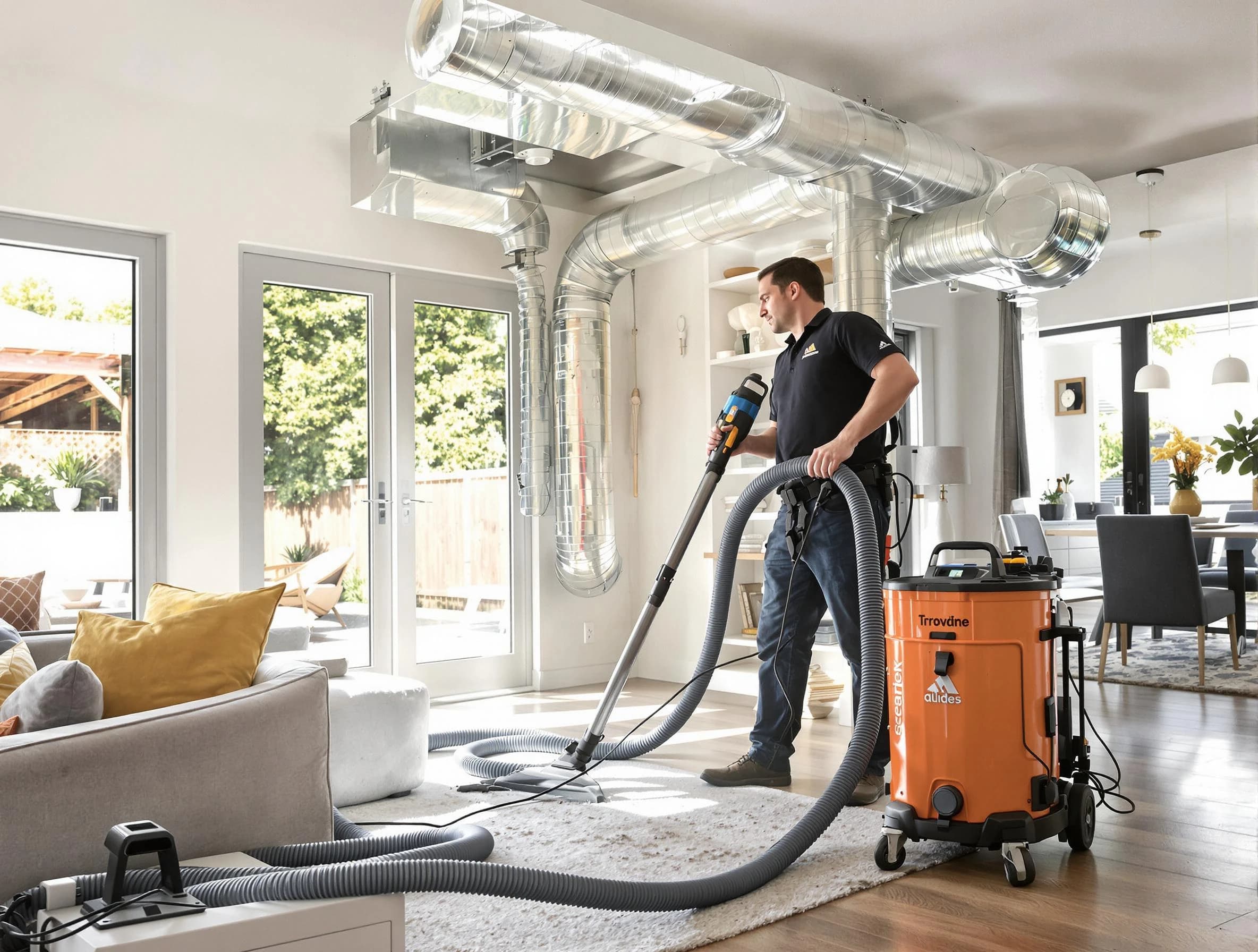 Highland Lakes Air Duct Cleaning specialist performing thorough residential duct cleaning using advanced equipment in Highland Lakes