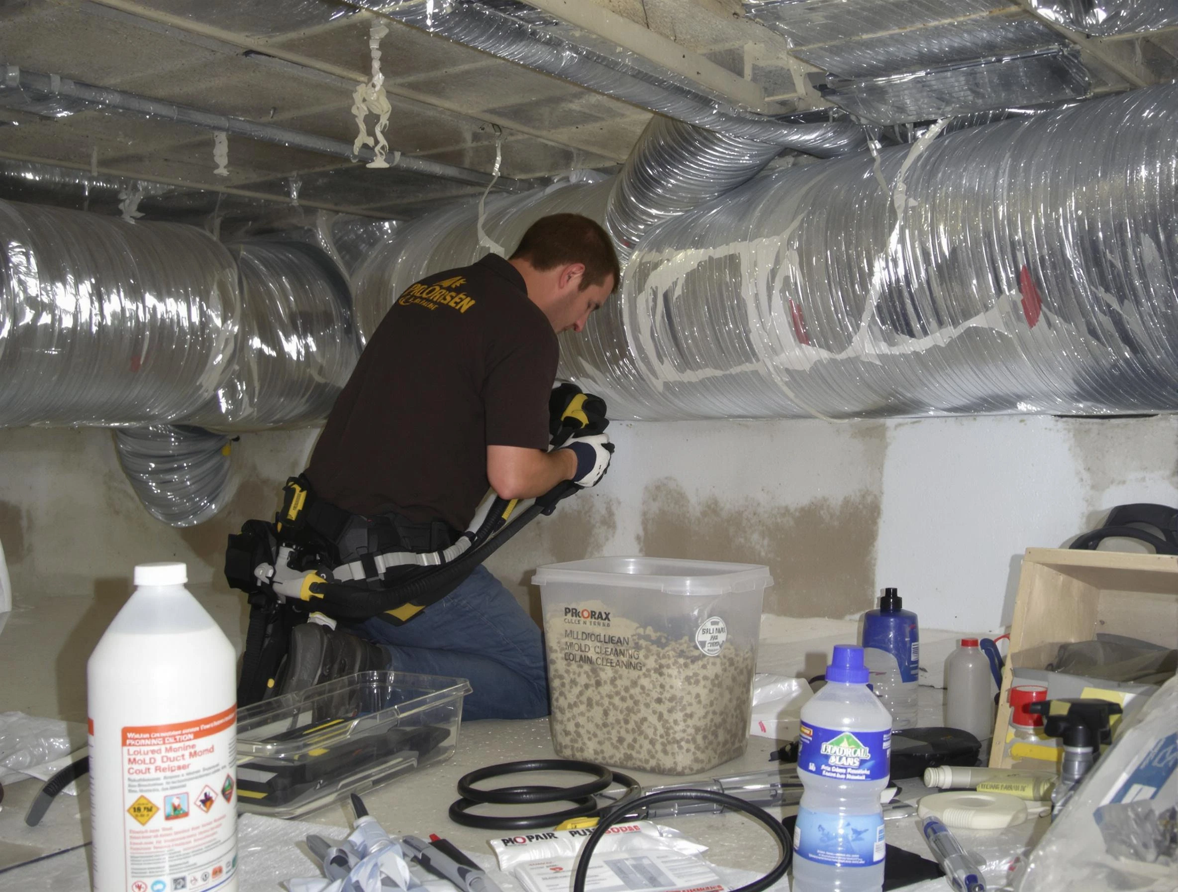 Highland Lakes Air Duct Cleaning specialist performing professional mold removal from air ducts in Highland Lakes