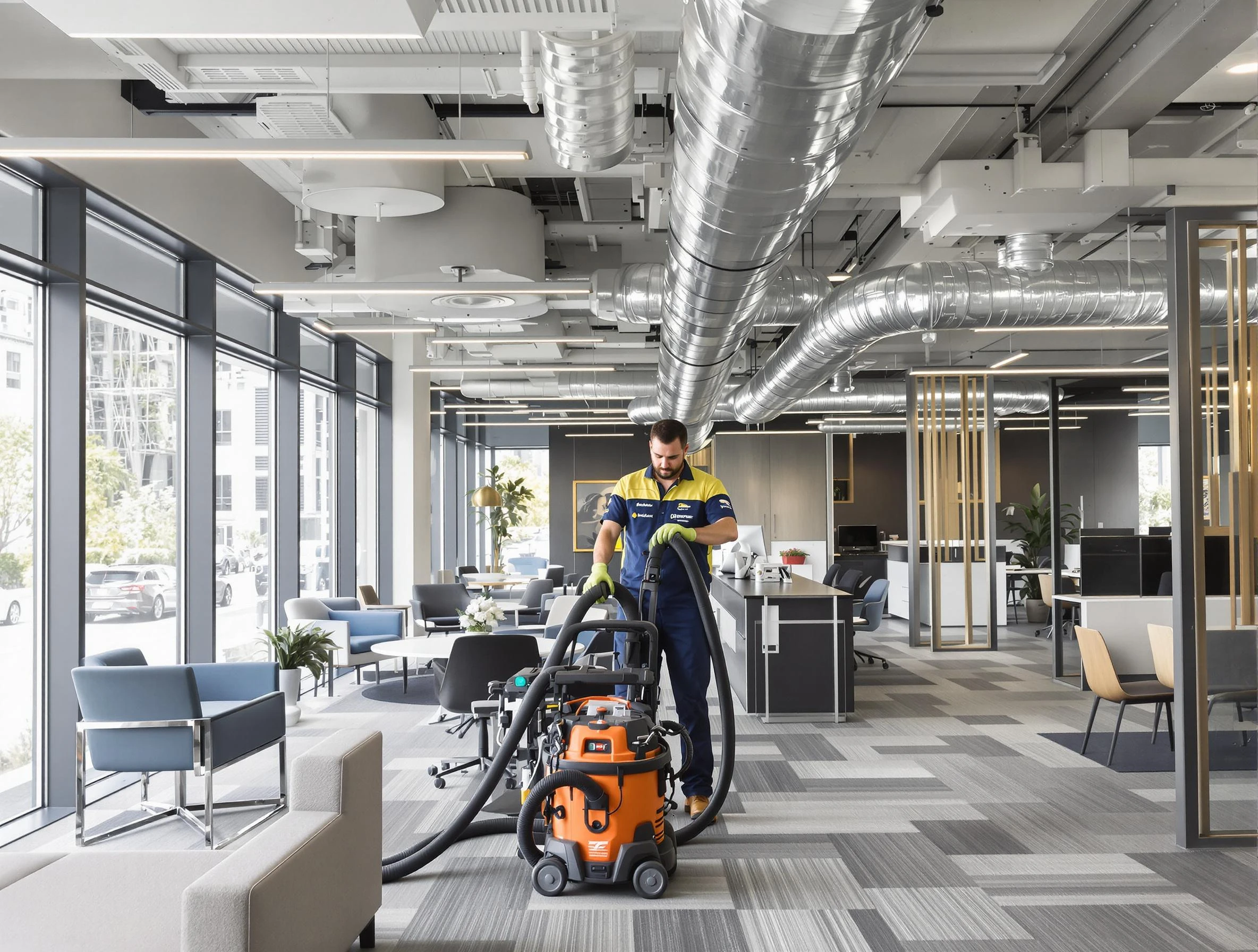 Highland Lakes Air Duct Cleaning team performing thorough commercial duct cleaning at a Highland Lakes business center